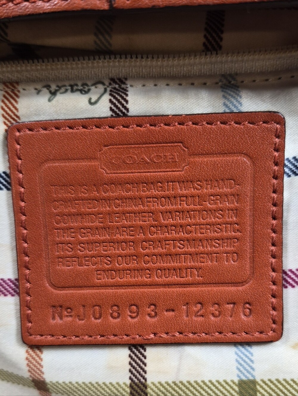 Coach Orange Leather Bleeker Duffle with Tattersall lining - Picture 6 of 16